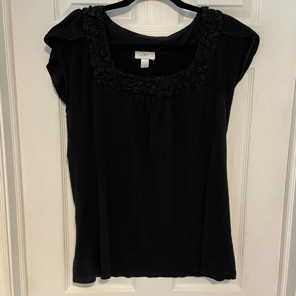 LOFT embellished shirt with tulip sleeve black XL